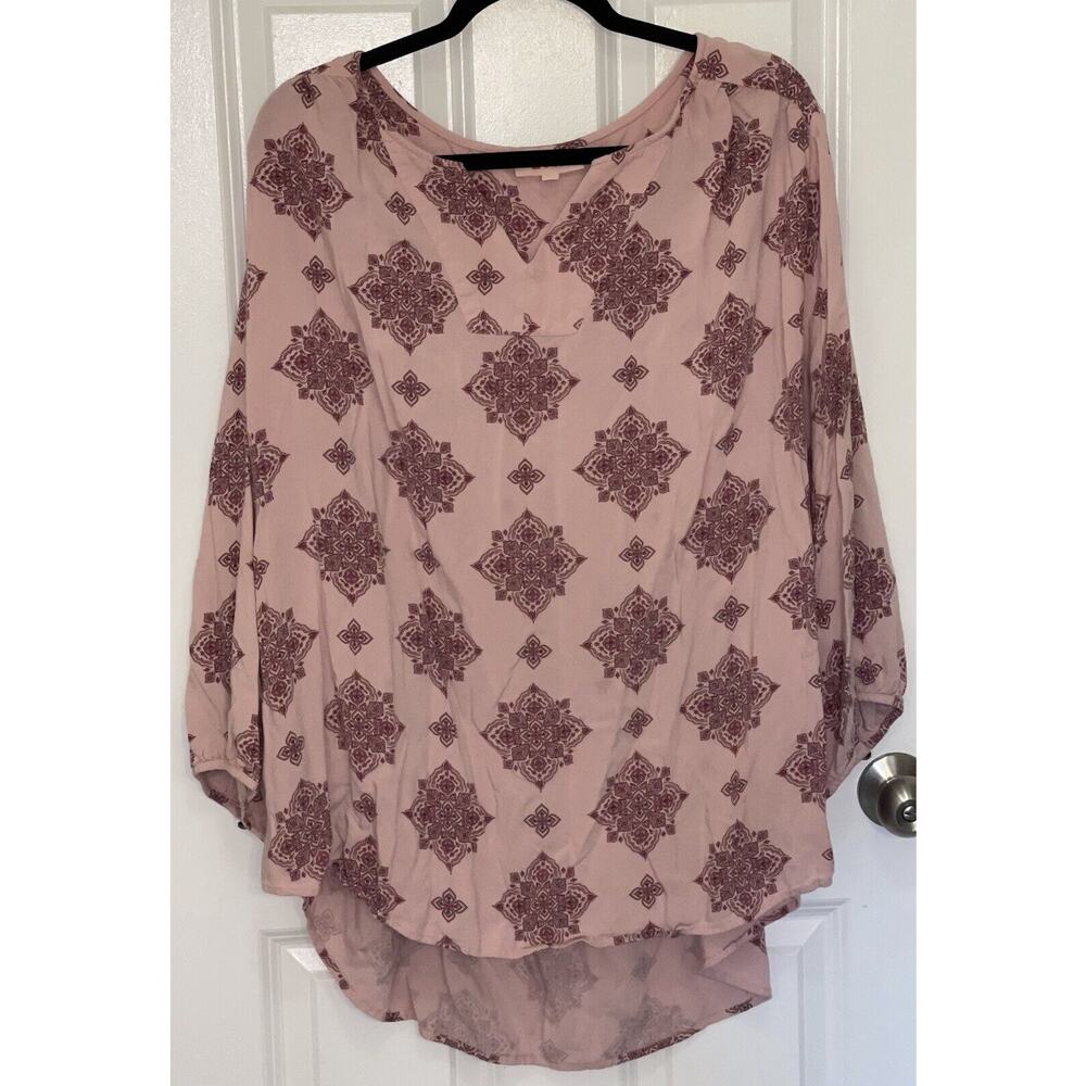 Evri Women’s‎ Boho Peasant 3/4 Sleeve Pink Tunic V-neck Blouse Top Plus Size 3X